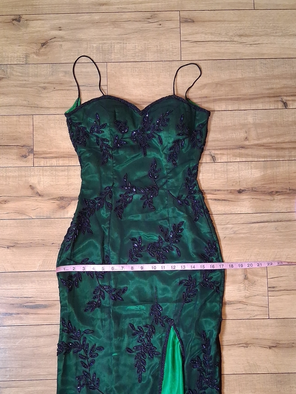 Women's Emerald Green Beaded Spaghetti-Strap Floor Length Evening Gown Size S - Picture 16 of 16